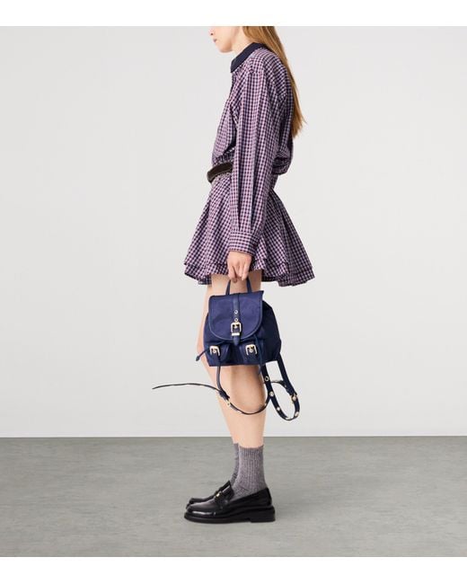 Maje Purple Cotton Check Mini Shirt Dress