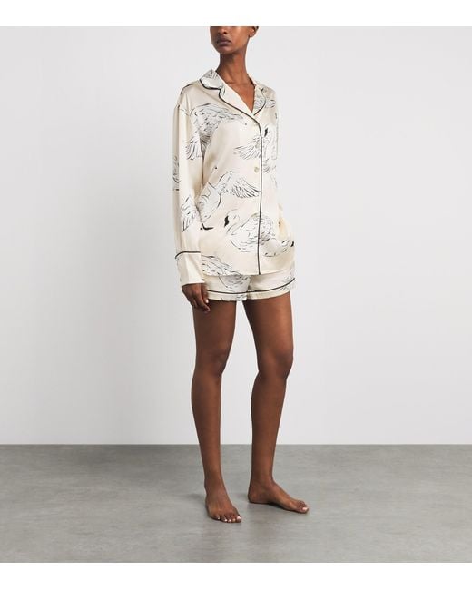 Olivia Von Halle Natural Silk Swans Alba Pyjama Set