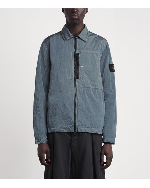 Stone Island Blue Nylon Metal Overshirt for men