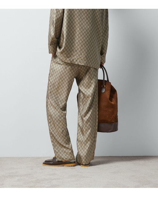 Gucci Gray Silk Gg Supreme Trousers for men