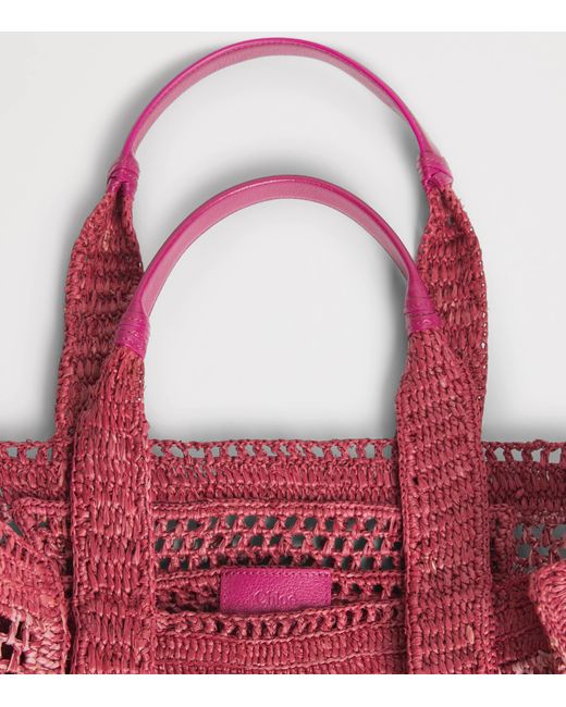 Chloé Red Raffia Summer Banana East-West Tote Bag