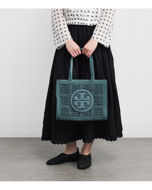 Tory Burch Blue Small Crochet Ella Tote Bag
