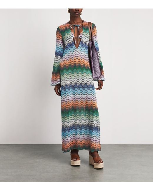 Missoni Blue Metallic Zigzag Kaftan Maxi Dress