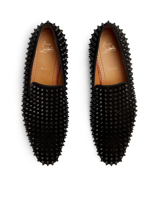 Christian Louboutin Black Dandelion Spikes Flat Veau Velour Loafers for men