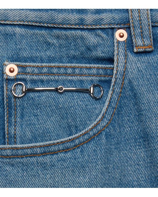 Gucci Blue Horsebit-detail Wide-leg Jeans