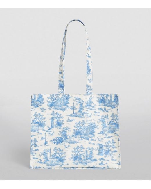 Harrods Blue Toile Shoulder Tote Bag