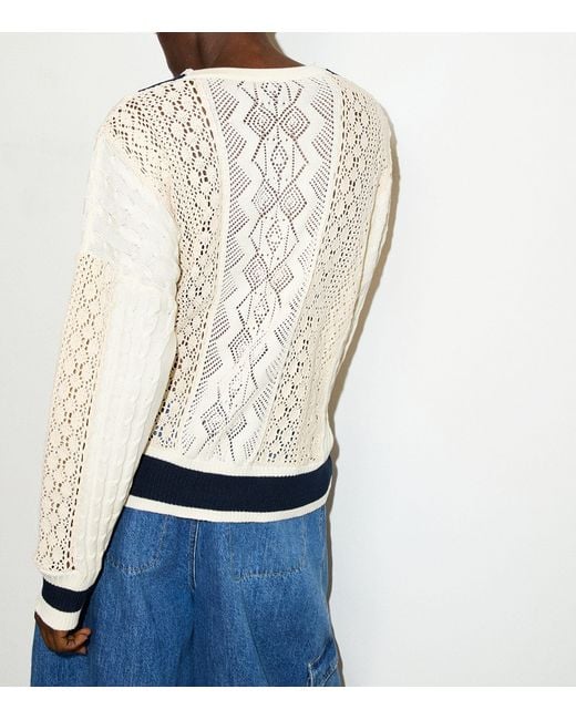 MAX&Co. White Cotton Crochet V-Neck Sweater
