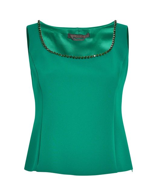 Marina Rinaldi Green Crepe Rhinestone-embellished Top
