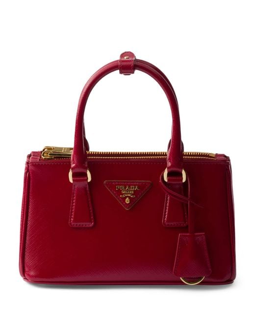 Prada Red Mini Patent Saffiano Leather Galleria Top-Handle Bag