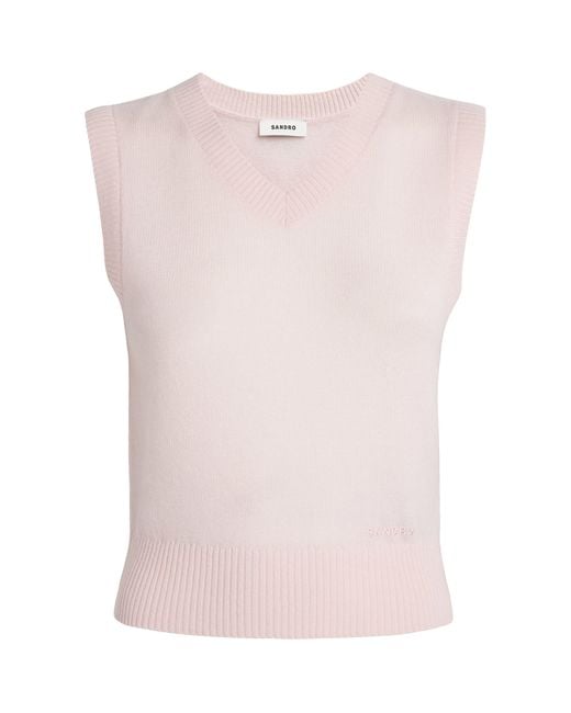 Sandro Pink Wool-Cashmere V-Neck Sweater