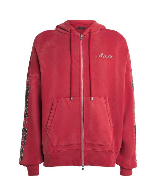 Amiri Red Stretch-Cotton Bones Studded Oversized Hoodie for men