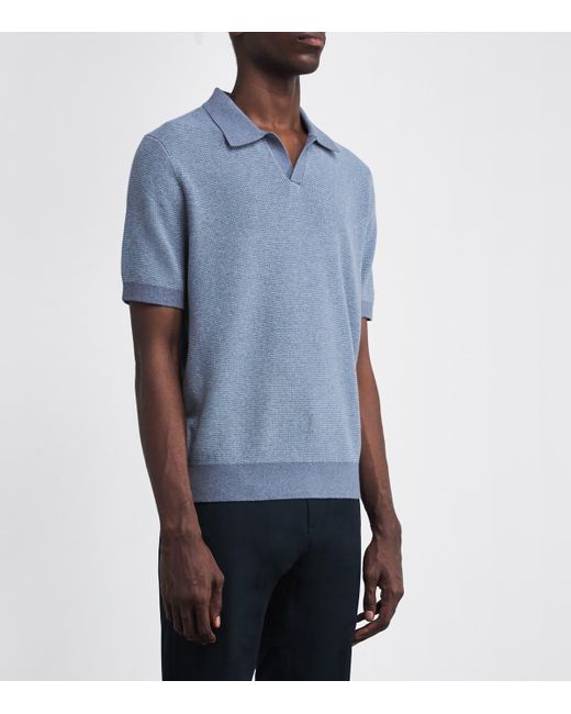 Vince Blue Cotton-Cashmere Johnny-Collar Polo Shirt for men