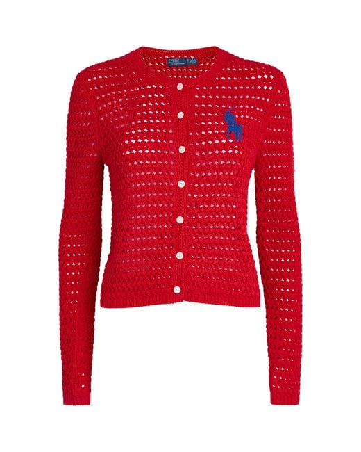 Polo Ralph Lauren Red Cotton Crocheted Cardigan