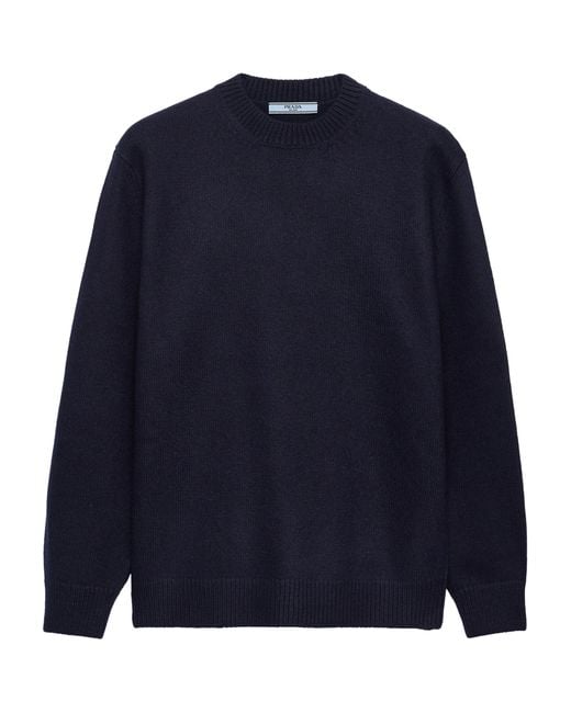 Prada Blue Wool Elbow-Patch Sweater