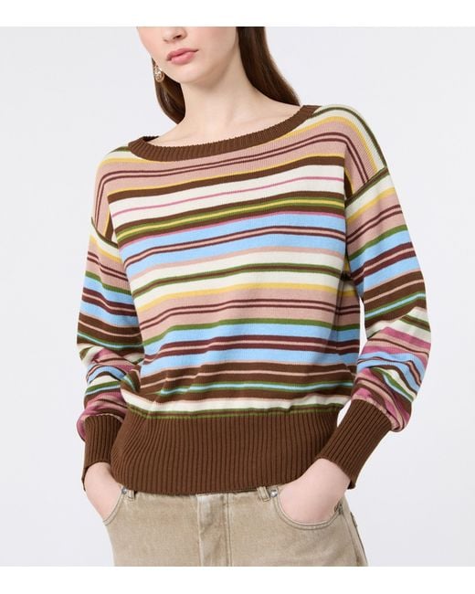 Weekend by Maxmara Multicolor Cotton Stripe Boat-Neck Sweater