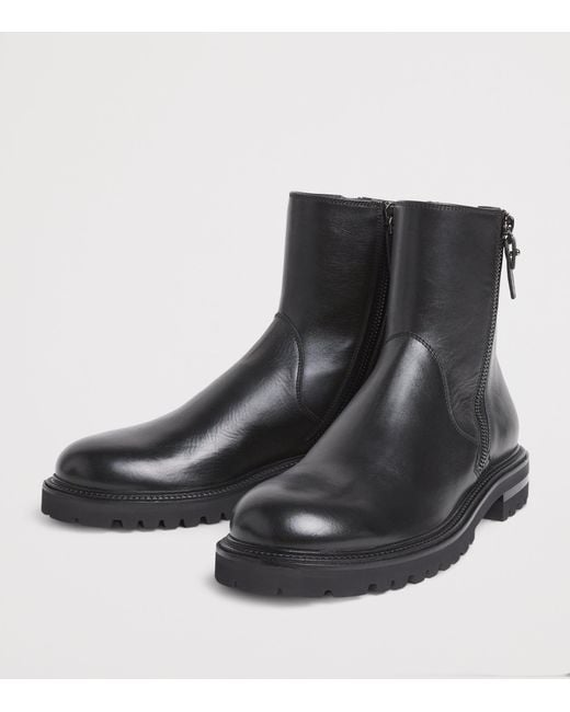 Giorgio Armani Black Leather Zip Ankle Boots for men