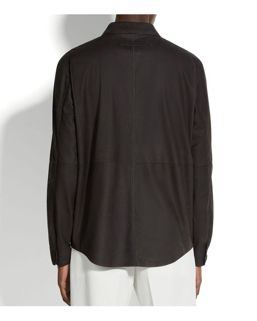 Zegna Black Leather Nubuck Overshirt for men