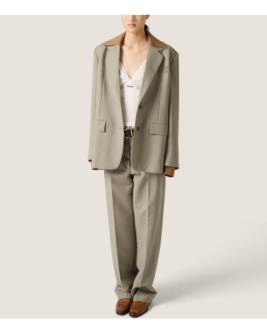 Miu Miu Green Mohair-Wool Logo Blazer
