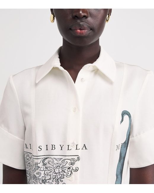 Erdem White Cotton-Blend Printed Midi Shirt Dress