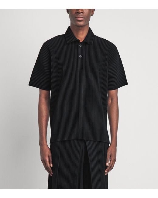 Homme Plissé Issey Miyake Black Pleated Polo Shirt for men
