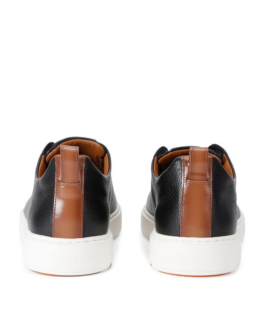 Santoni Black Leather Icon Slip-on Sneakers for men