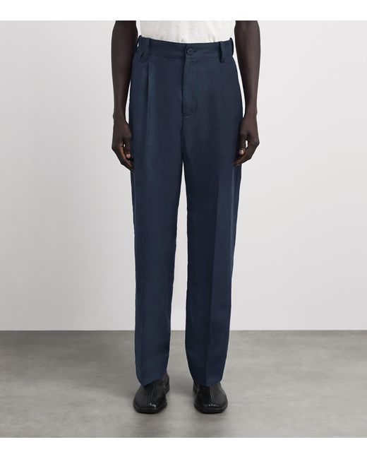 Jacquemus Blue Linen-Blend Pleated Croisière Trousers for men