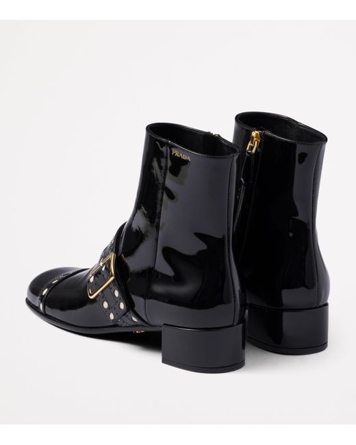 Prada Black Patent Leather Ankle Boots