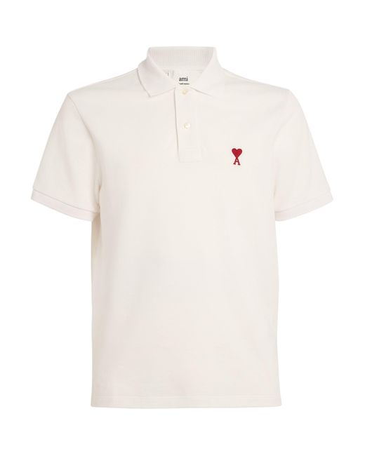AMI White Organic Cotton Ami De Coeur Polo Shirt for men