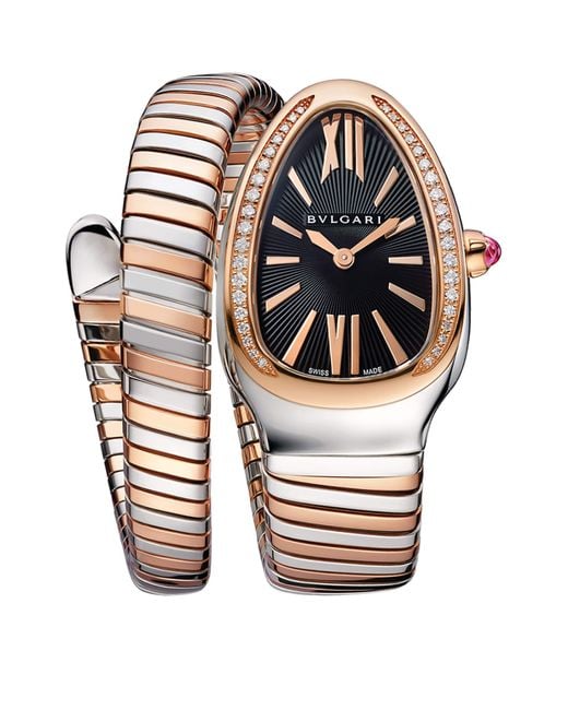 BVLGARI Metallic Stainless Steel, Rose And Diamond Serpenti Tubogas Watch