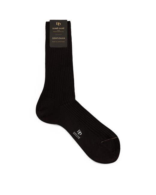 Doré Doré Black Mercerised Cotton Ribbed Gentleman Socks for men