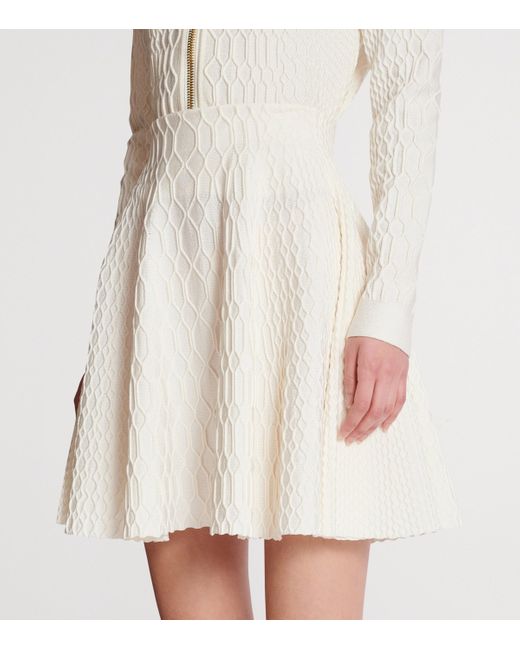 Balmain White Crocodile-Knit Flared Midi Skirt