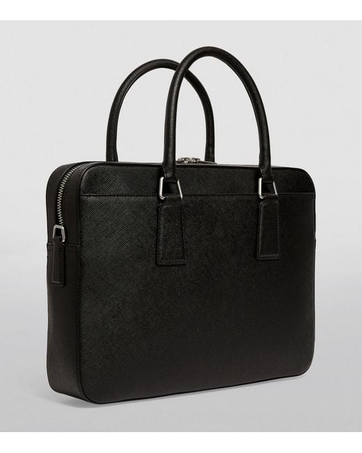 Sandro Black Leather Slim Briefcase for men