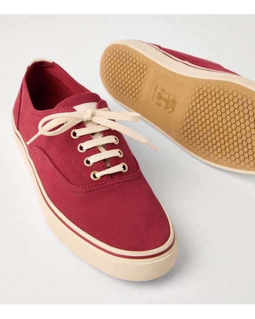 Brunello Cucinelli Red Canvas Leather-Trim Sneakers for men