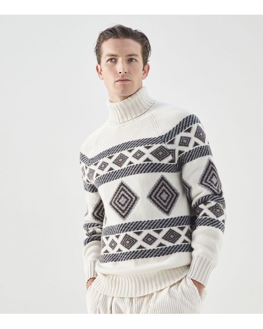 Brunello Cucinelli Cashmere Geometric Sweater in Gray for Men | Lyst