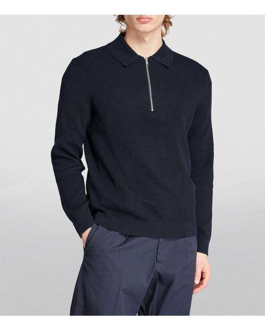 NN07 Blue Cotton Ribbed Quarter-zip Sweater for men