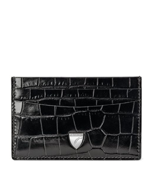 Aspinal Black Croc-Embossed Slim Card Holder
