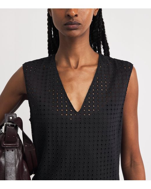 Theory Black Broderie Anglaise V-Neck Midi Dress