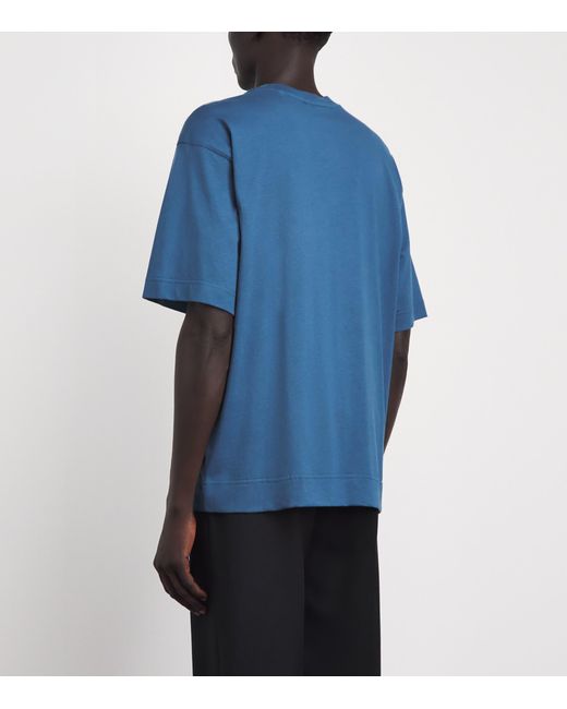 Dries Van Noten Blue Cotton Embroidered Bird T-Shirt for men