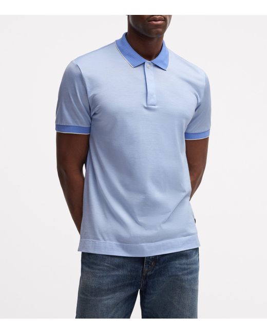 Boss Blue Cotton-Silk Polo Shirt for men