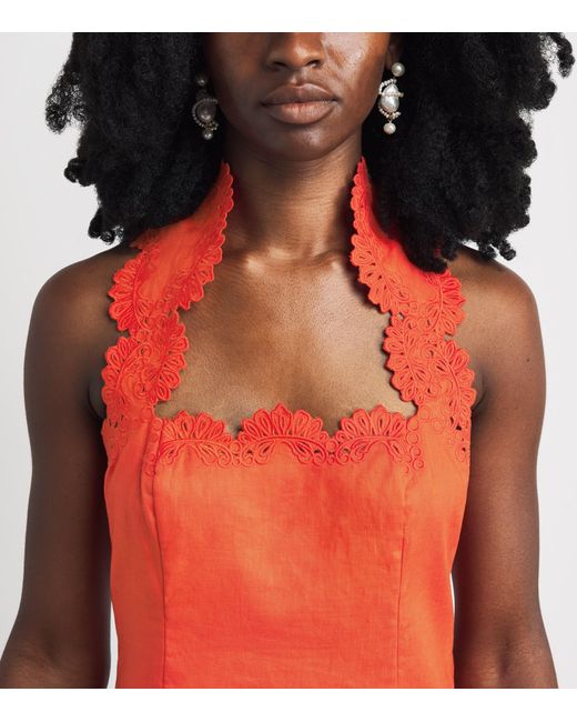 Cult Gaia Red Linen Lace Derry Mini Dress