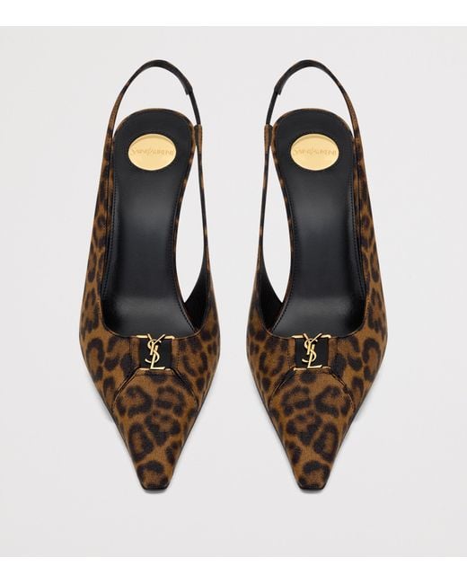 Saint Laurent Brown Leopard Print Babylone Slingback Pumps 90