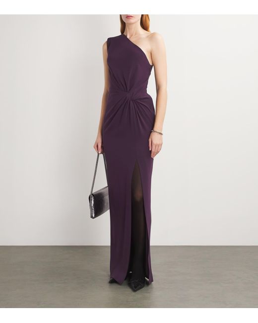 Roland Mouret Purple Satin Crepe Asymmetric Maxi Dress