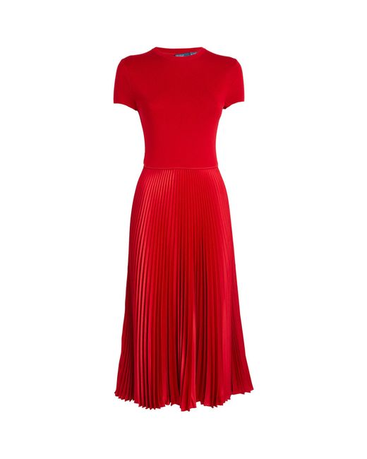 Polo Ralph Lauren Red Pleated Midi Dress