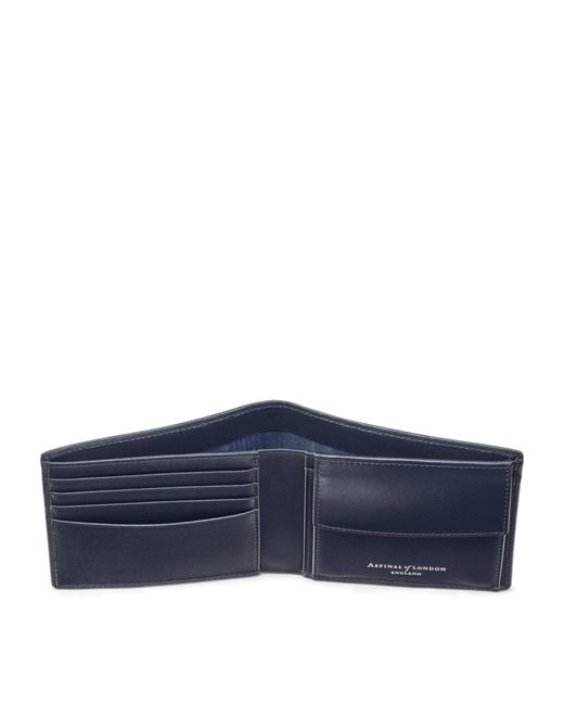 Aspinal Blue Leather Bifold Coin Wallet for men