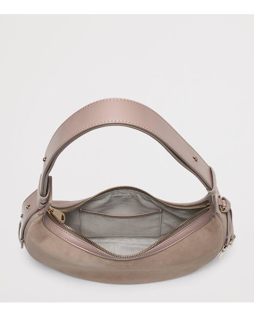 Aspinal Gray Small Leather Soho Crescent Shoulder Bag