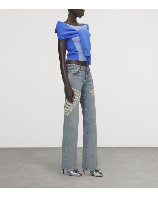McQueen Blue Wool Layered Boat-Neck Sweater