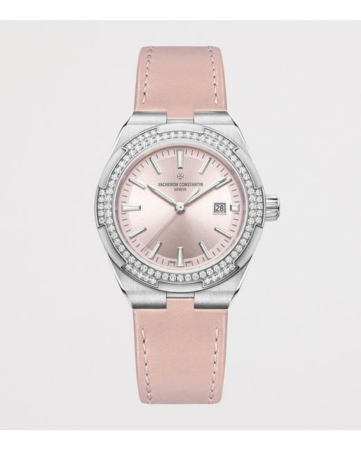 Vacheron Constantin Metallic Stainless Steel And Diamond Overseas Self-Winding Watch