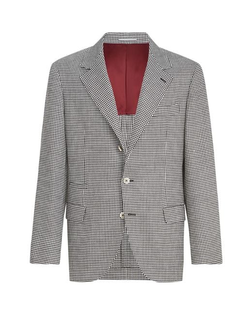 Brunello Cucinelli Gray Virgin Wool-Blend Houndstooth Deconstructed Blazer for men