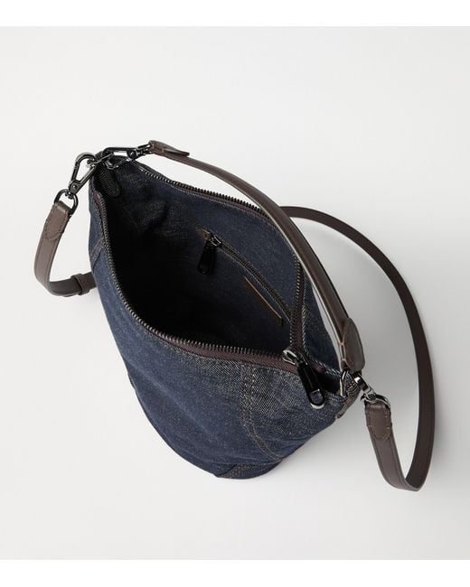 Brunello Cucinelli Blue Small Denim-Effect Bucket Bag