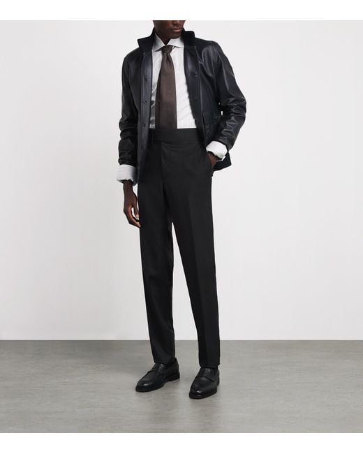 Isaia Black Wool Casalnuovo Slim Trousers for men